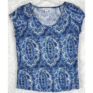 Liz Claiborne Medium Short Sleeve Shirt Blue White Paisley
